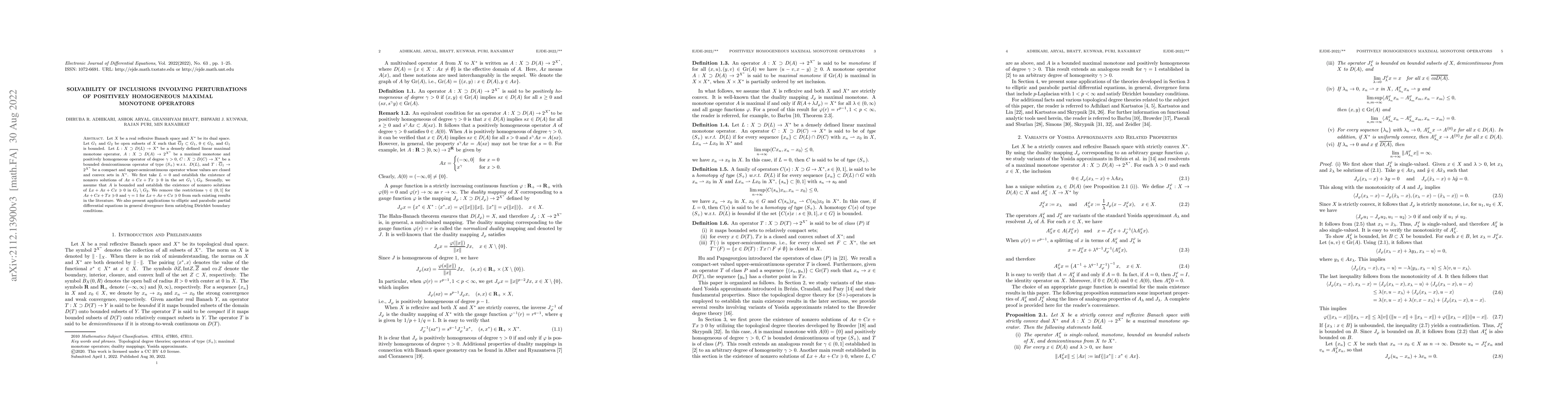 Thumbnail for Solvability of Inclusions Involving Perturbations of Positively
  Homogeneous Maximal Monotone Operators