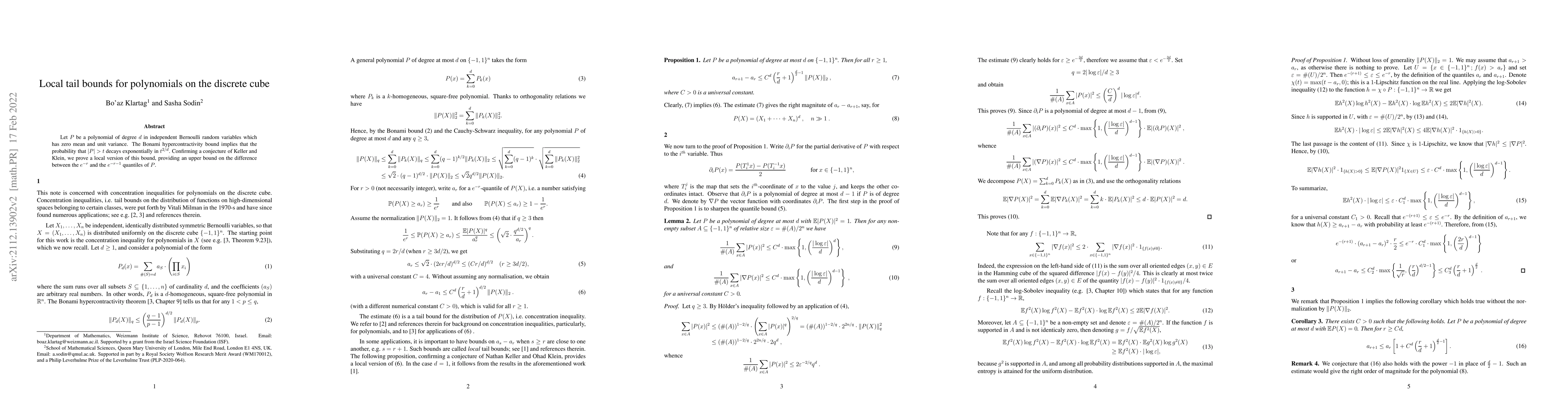 Thumbnail for Local tail bounds for polynomials on the discrete cube