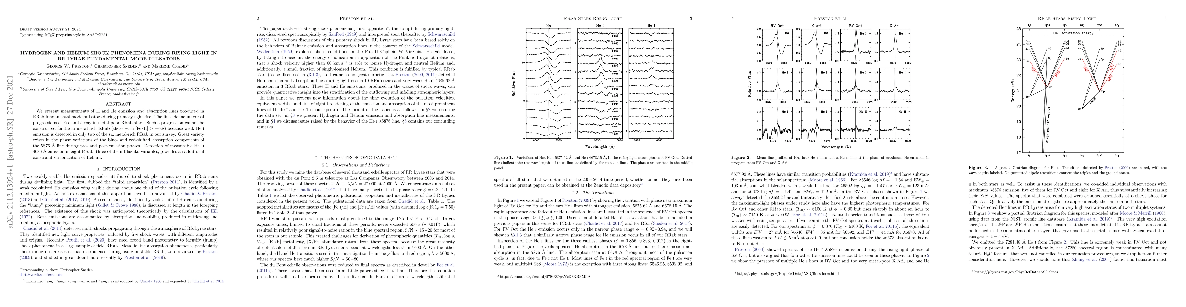 Thumbnail for Hydrogen and Helium Shock Phenomena during Rising Light in RR Lyrae
  Fundamental Mode Pulsators