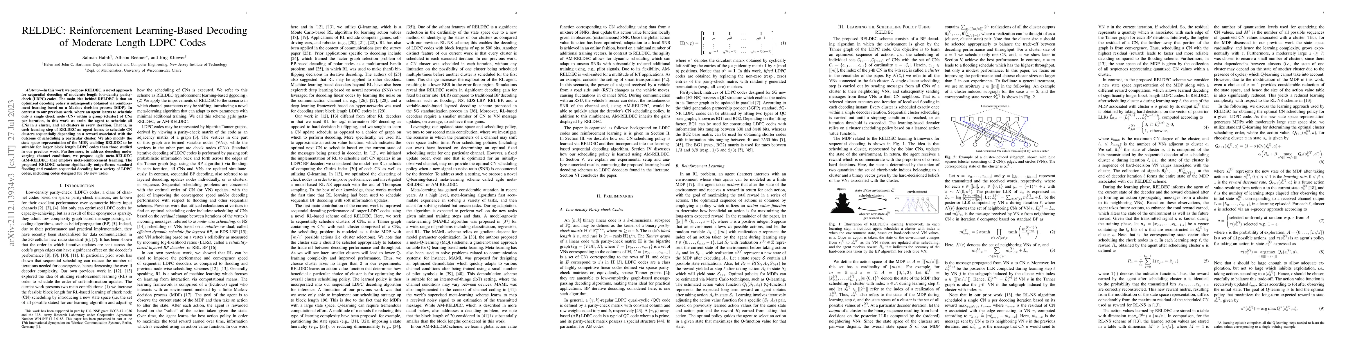 Thumbnail for RELDEC: Reinforcement Learning-Based Decoding of Moderate Length LDPC
  Codes