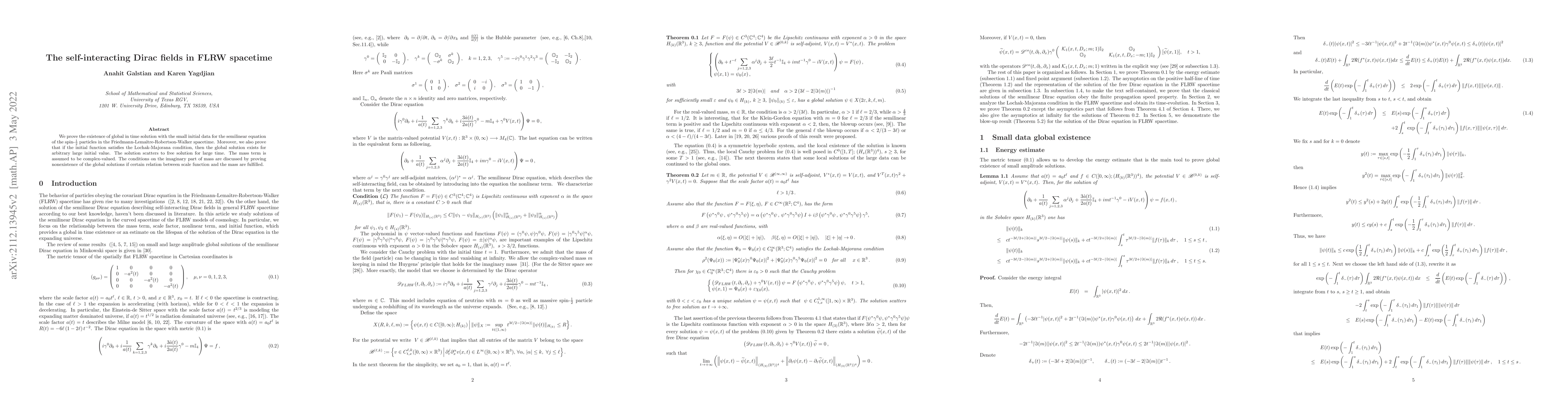 Thumbnail for The self-interacting Dirac fields in FLRW spacetime