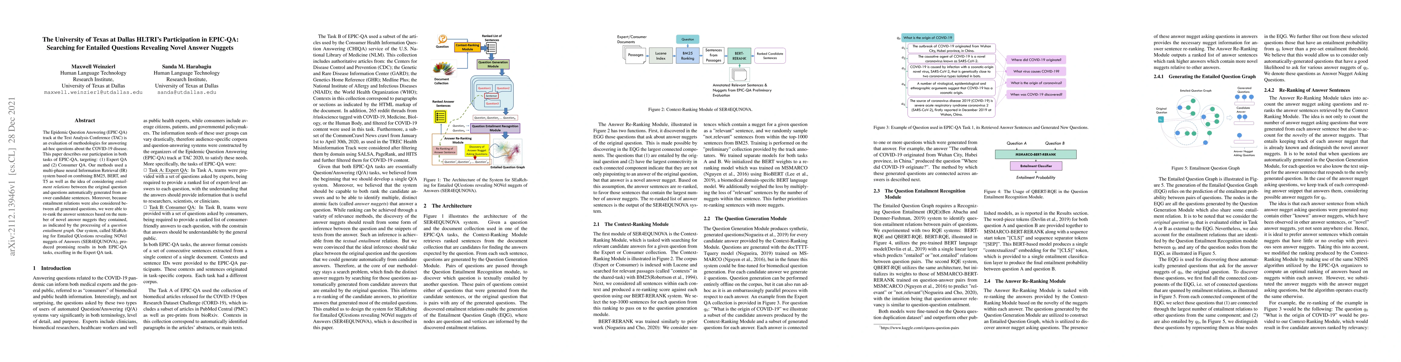 Thumbnail for The University of Texas at Dallas HLTRI's Participation in EPIC-QA:
  Searching for Entailed Questions Revealing Novel Answer Nuggets
