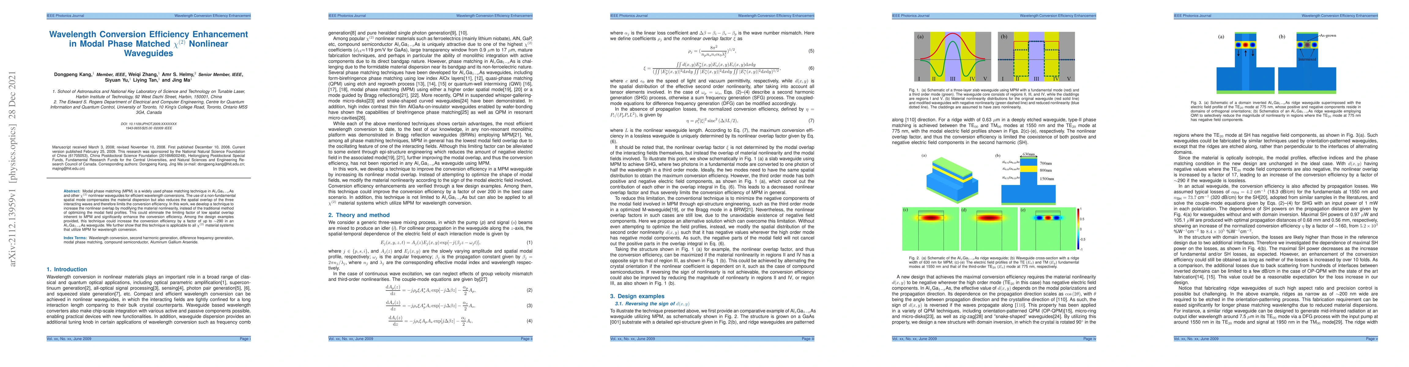 Thumbnail for Wavelength Conversion Efficiency Enhancement in Modal Phase Matched
  $\chi^{(2)}$ Nonlinear Waveguides