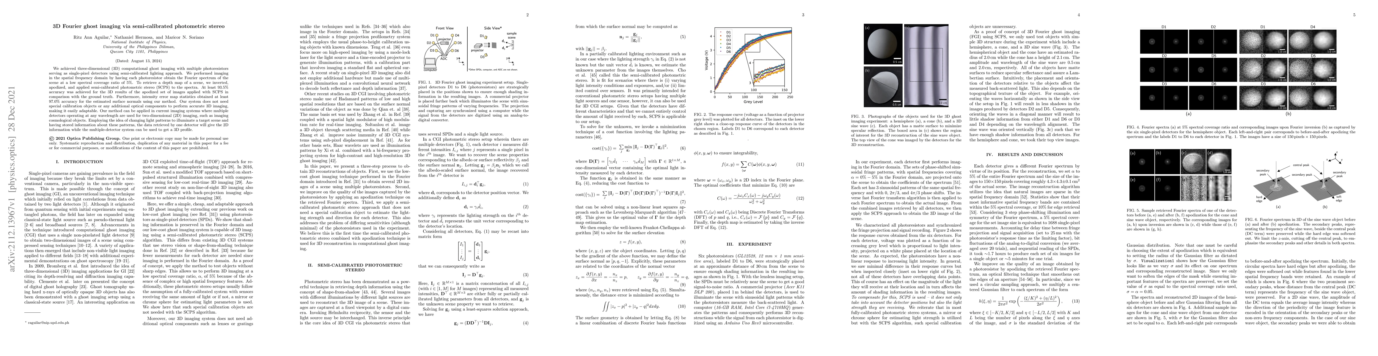 Thumbnail for 3D Fourier ghost imaging via semi-calibrated photometric stereo