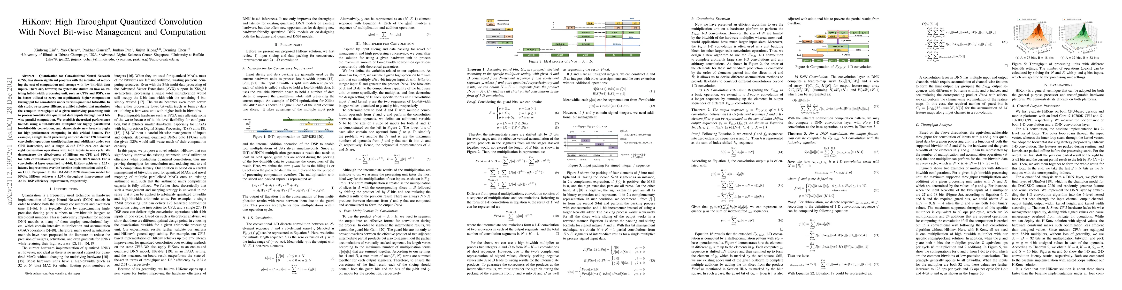 Thumbnail for HiKonv: High Throughput Quantized Convolution With Novel Bit-wise
  Management and Computation