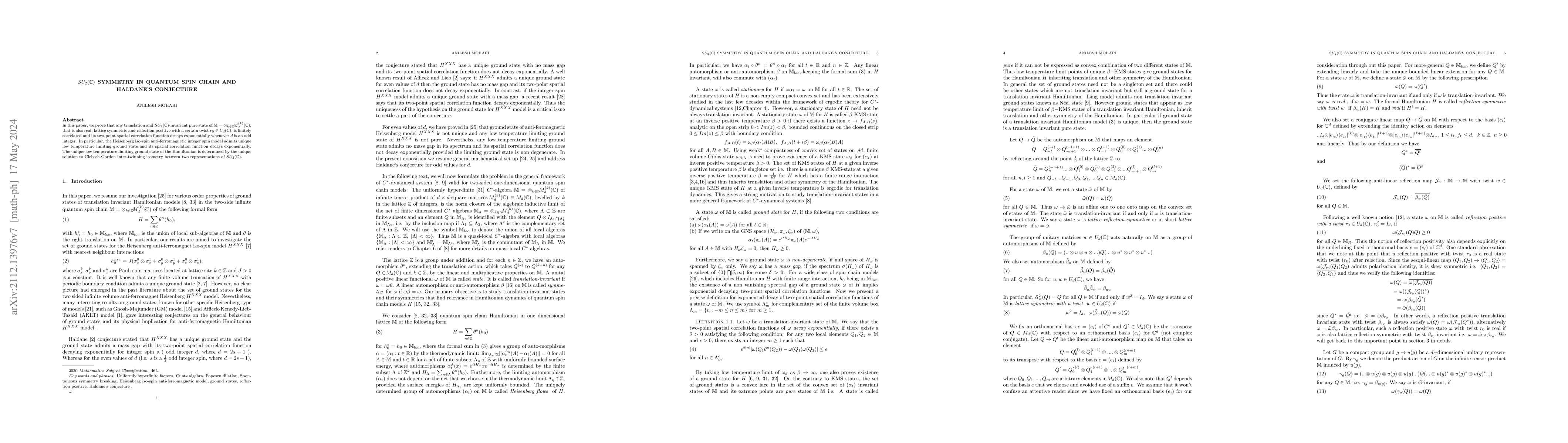 Thumbnail for $SU_2(\mathbb{C})$ symmetry in quantum spin chain ground states and
  Haldane's conjecture
