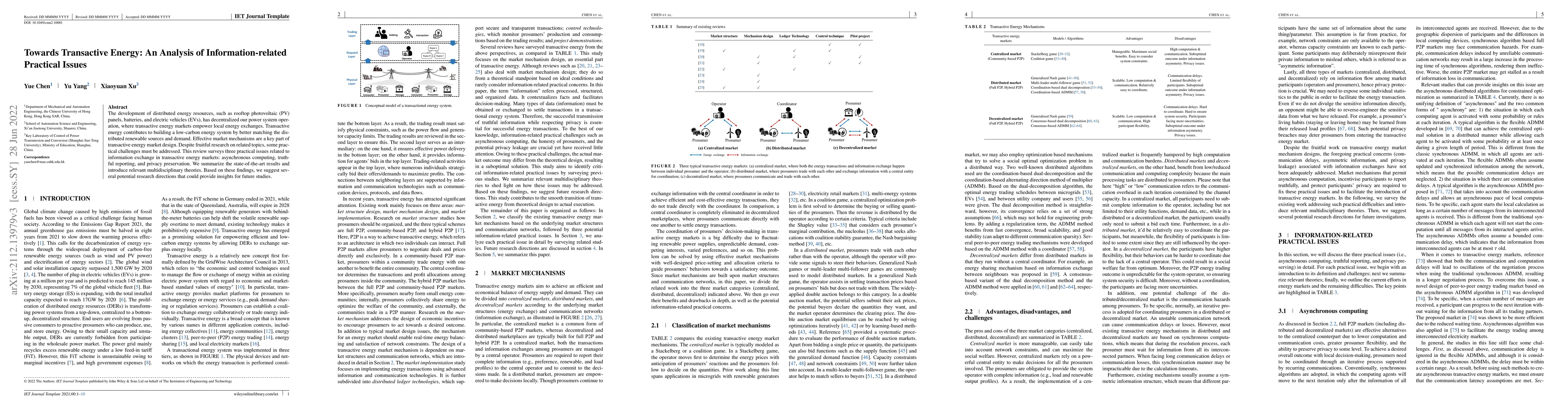 Thumbnail for Towards Transactive Energy: An Analysis of Information-related Practical
  Issues