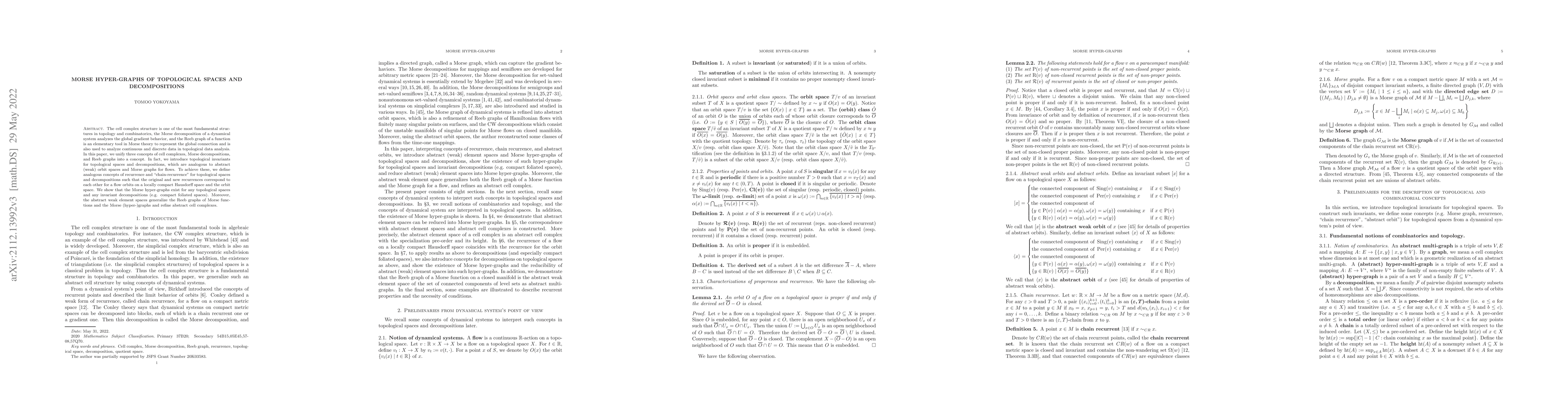 Thumbnail for Morse hyper-graphs of topological spaces and decompositions