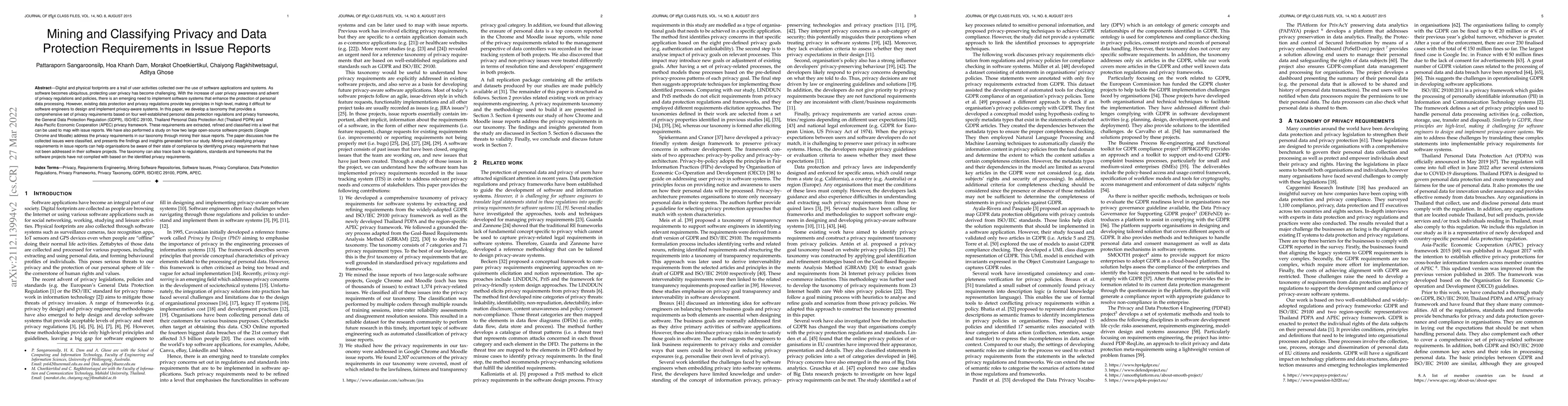 Thumbnail for Mining and Classifying Privacy and Data Protection Requirements in Issue
  Reports