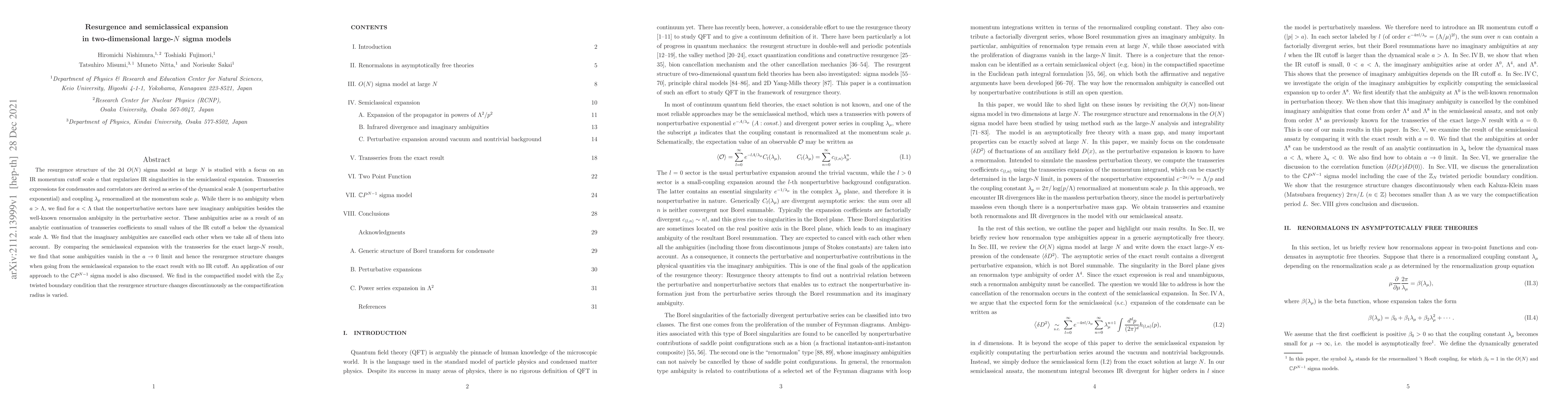 Thumbnail for Resurgence and semiclassical expansion in two-dimensional large-$N$
  sigma models