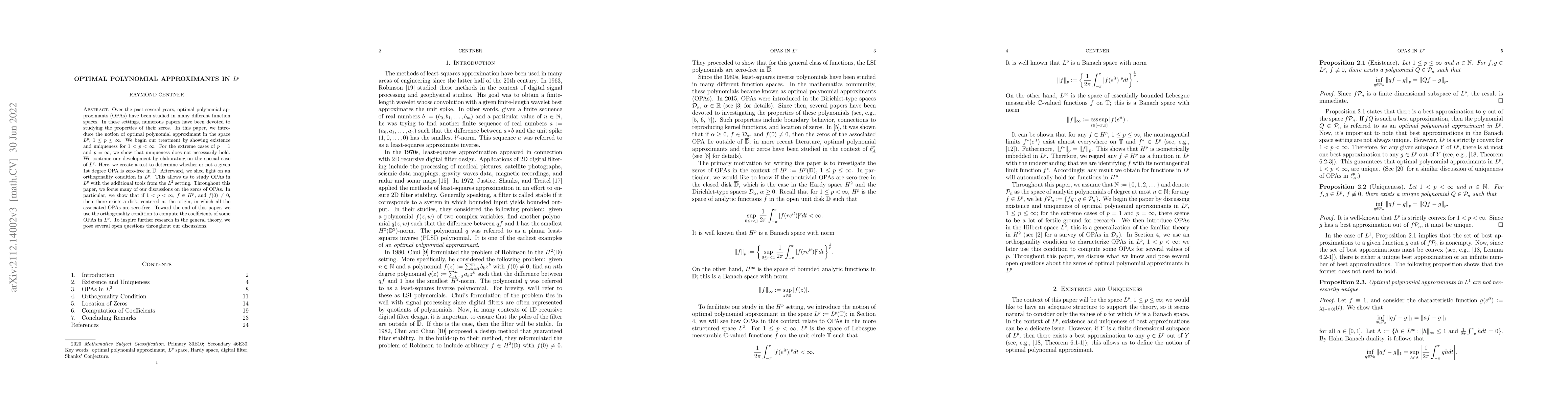 Thumbnail for Optimal Polynomial Approximants in $L^p$