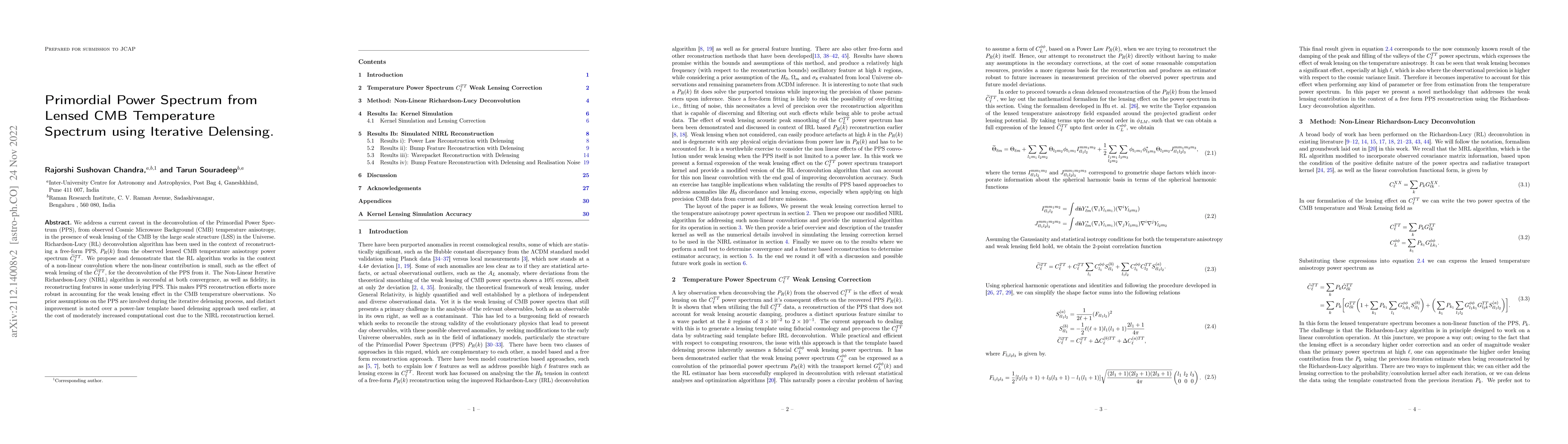 Thumbnail for Primordial Power Spectrum from Lensed CMB Temperature Spectrum using
  Iterative Delensing