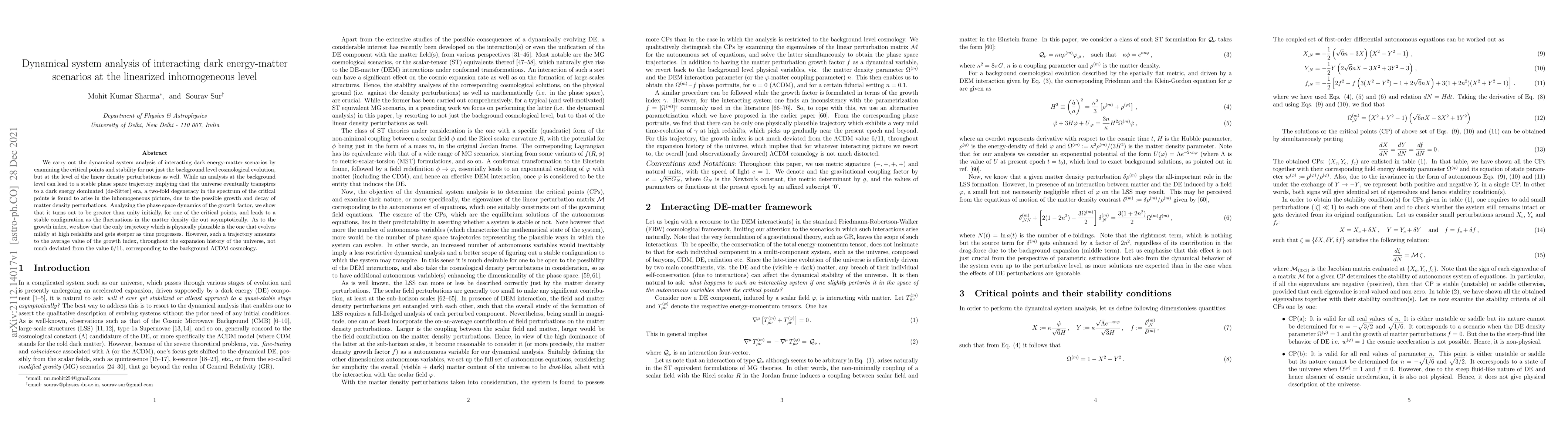 Thumbnail for Dynamical system analysis of interacting dark energy-matter scenarios at
  the linearized inhomogeneous level
