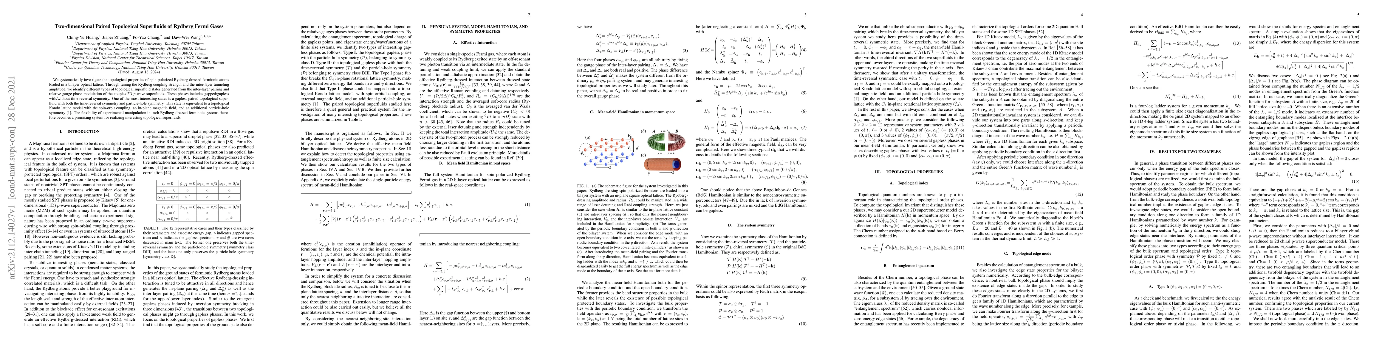 Thumbnail for Two-dimensional Paired Topological Superfluids of Rydberg Fermi Gases