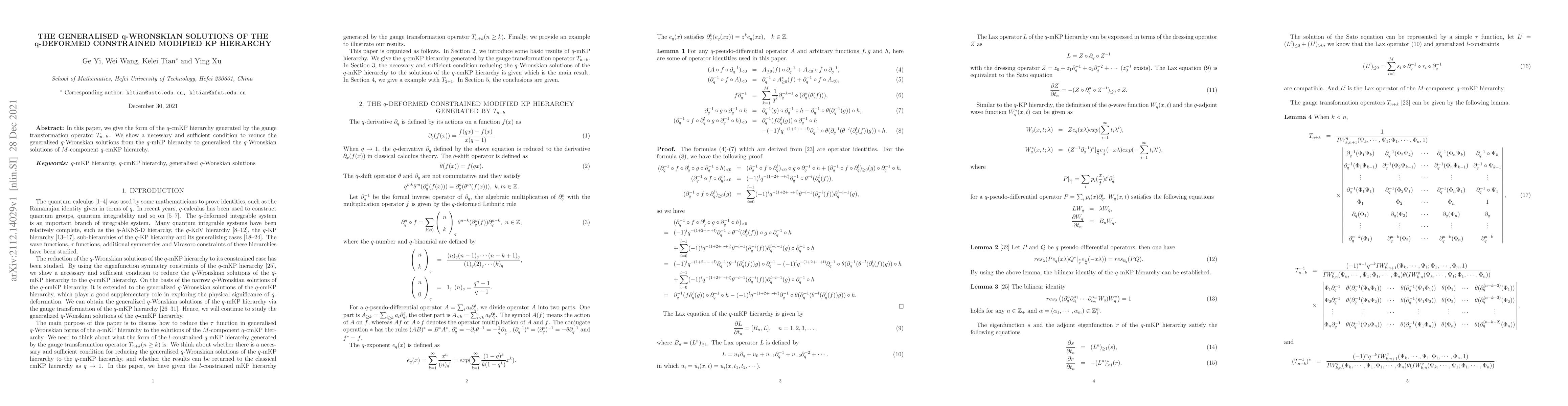 Thumbnail for The generalised q-Wronskian solutions of the q-deformed constrained
  modified KP hierarchy