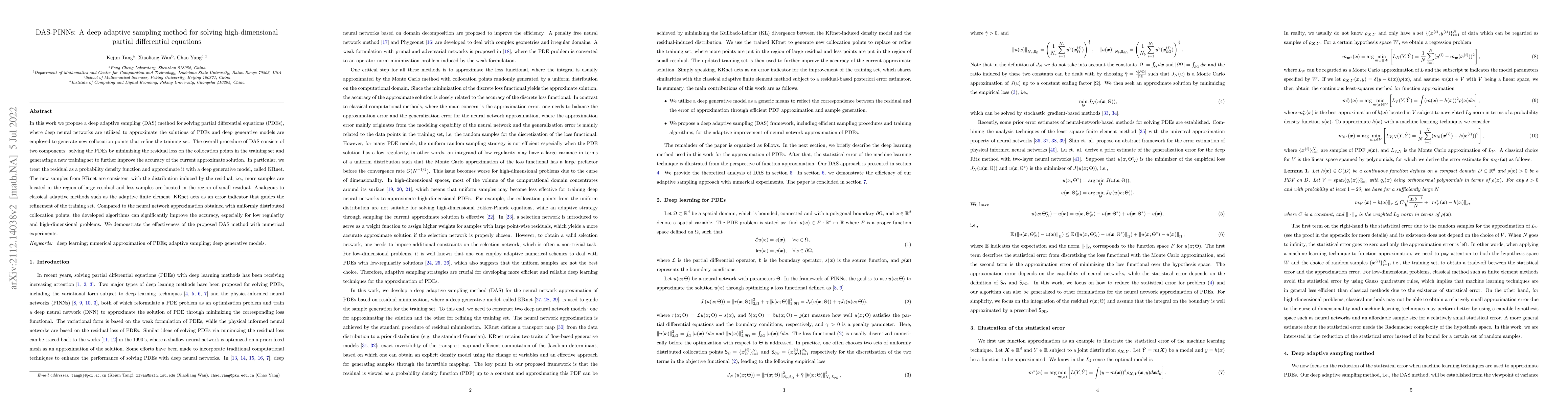 Thumbnail for DAS-PINNs: A deep adaptive sampling method for solving high-dimensional
  partial differential equations