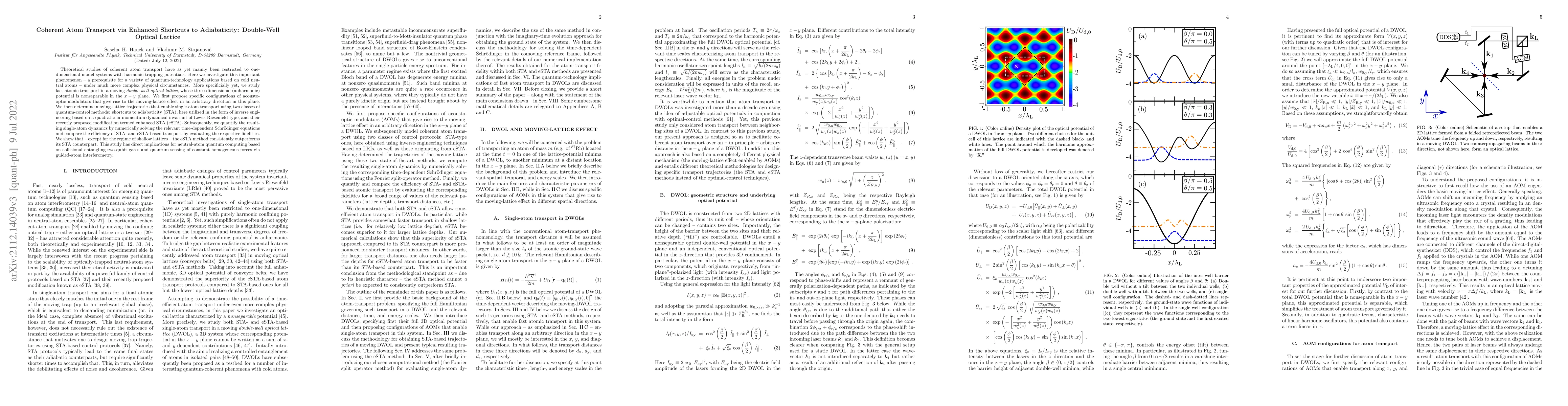 Thumbnail for Coherent Atom Transport via Enhanced Shortcuts to Adiabaticity:
  Double-Well Optical Lattice