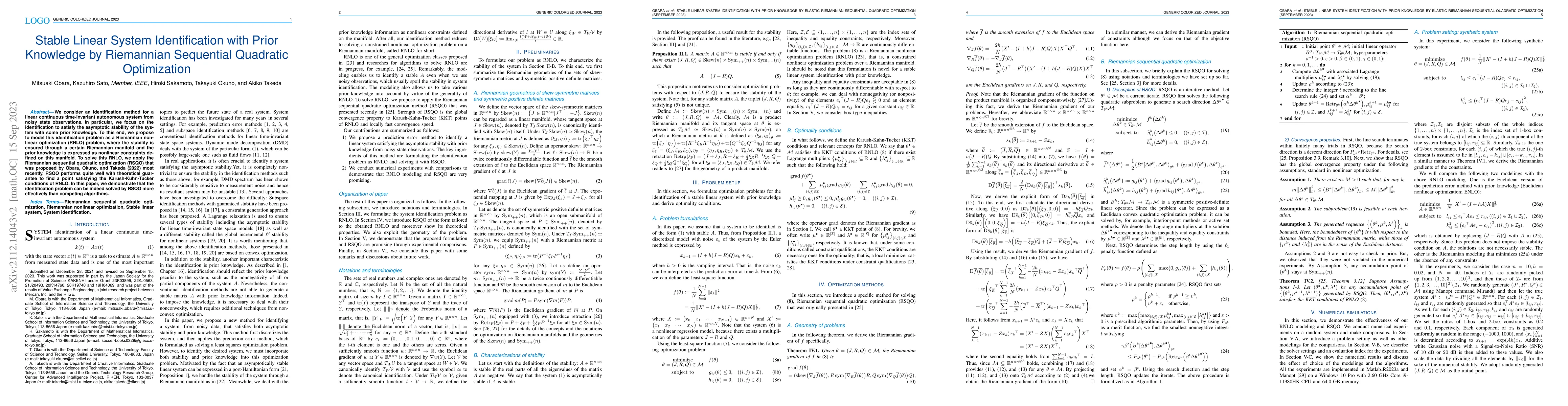 Thumbnail for Stable Linear System Identification with Prior Knowledge by Riemannian
  Sequential Quadratic Optimization
