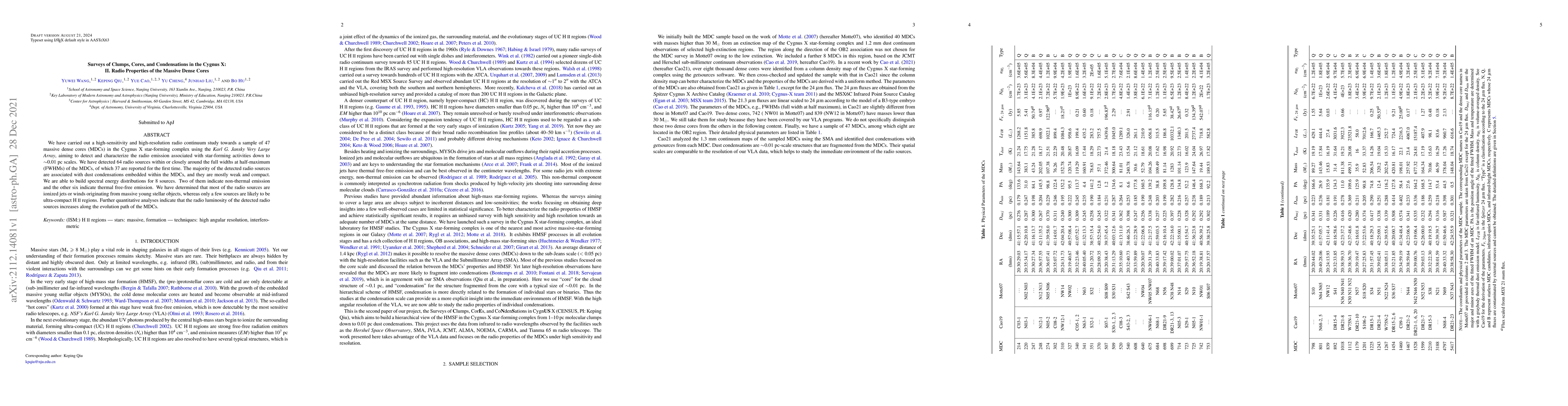 Thumbnail for Surveys of Clumps, Cores, and Condensations in the Cygnus X: II. Radio
  Properties of the Massive Dense Cores