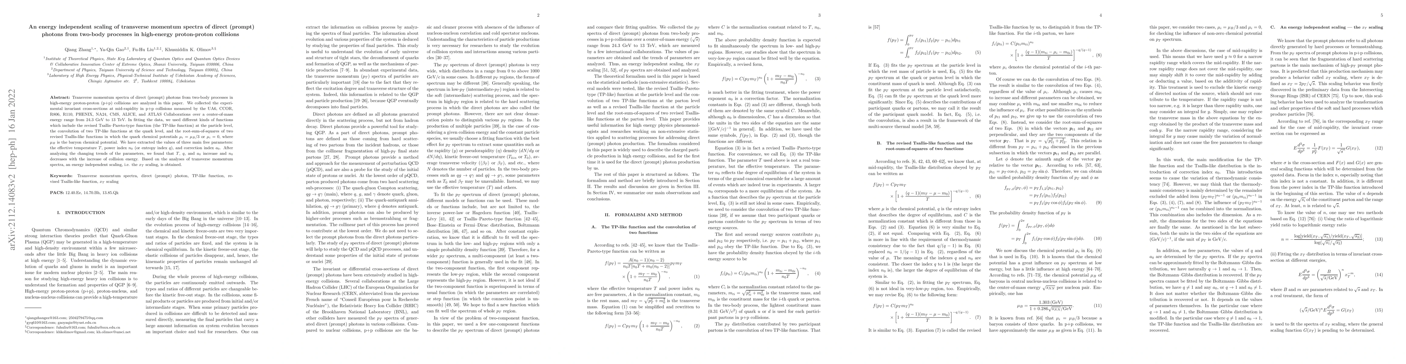 Thumbnail for An energy independent scaling of transverse momentum spectra of direct
  (prompt) photons from two-body processes in high-energy proton-proton
  collisions
