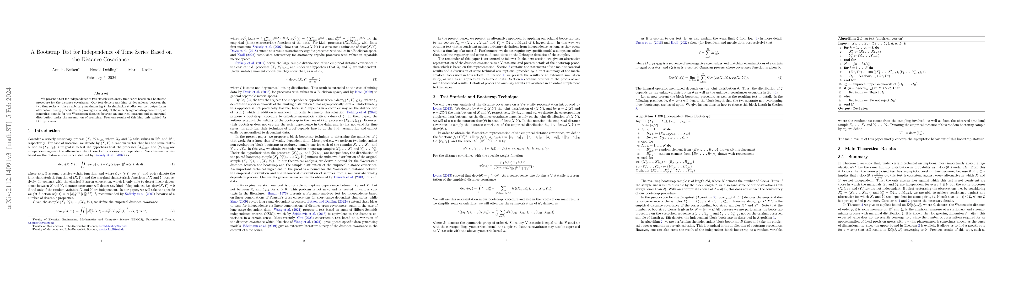 Thumbnail for A Bootstrap Test for Independence of Time Series Based on the Distance
  Covariance