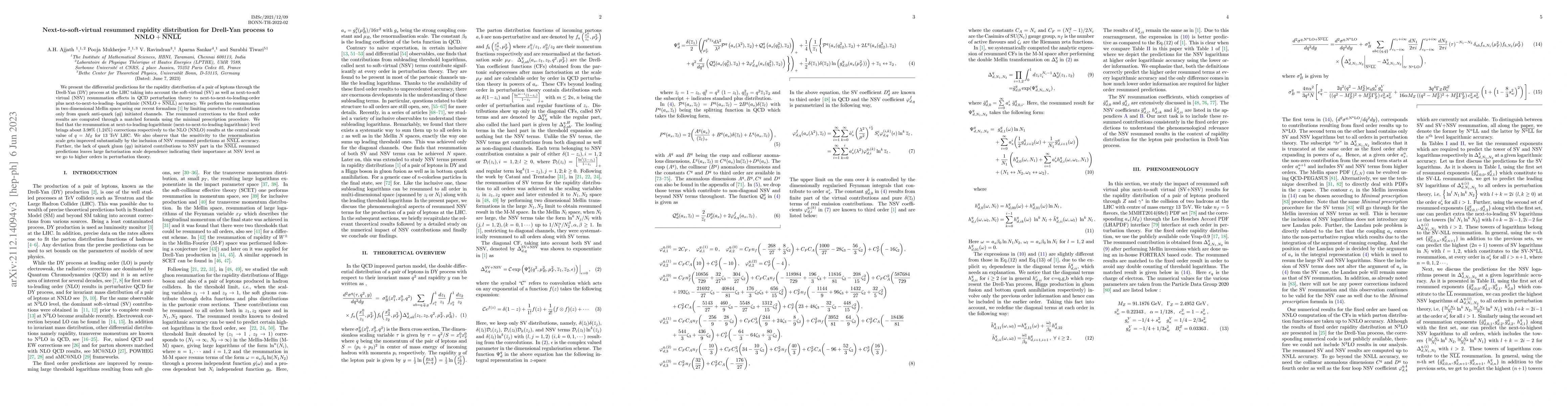 Thumbnail for Next-to-soft-virtual resummed rapidity distribution for Drell-Yan
  process to $\rm{\textbf{NNLO}+\overline{\textbf{NNLL}}}$