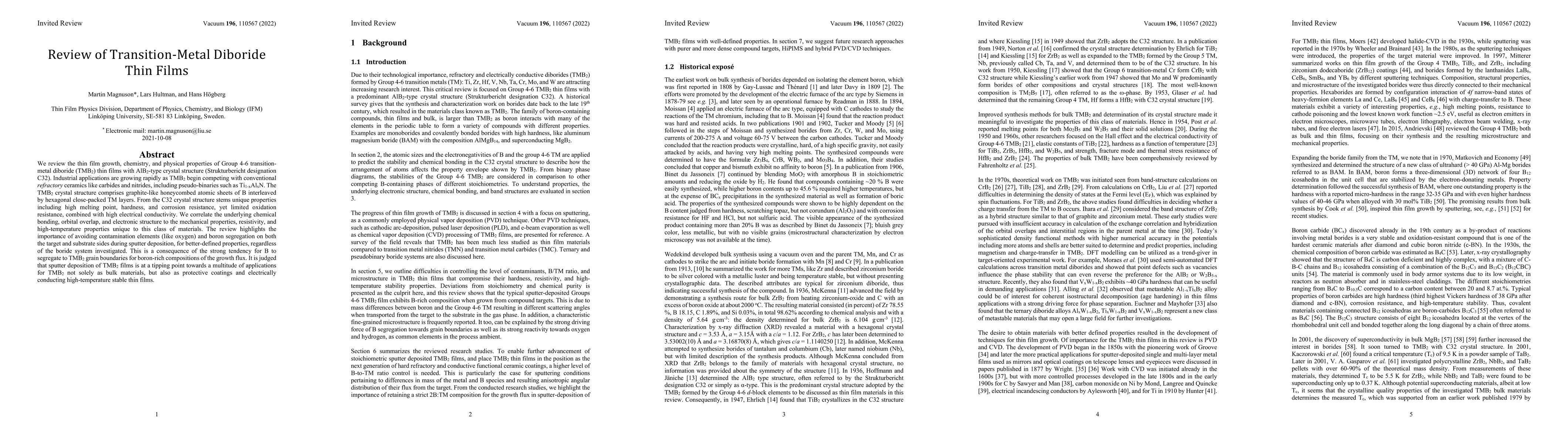 Thumbnail for Review of Transition-Metal Diboride Thin Films