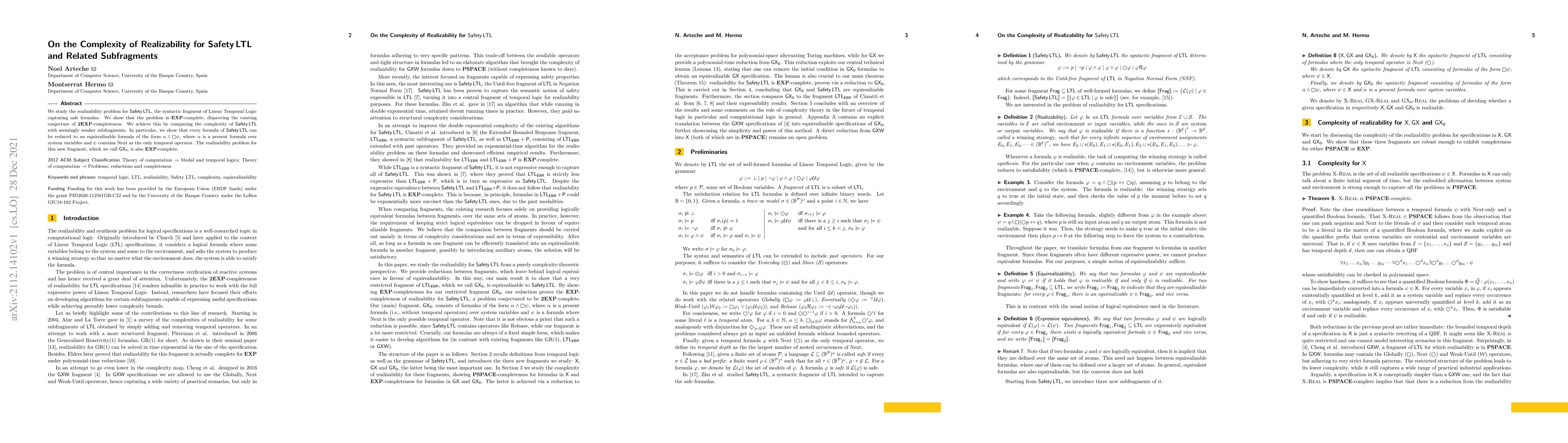 Thumbnail for On the Complexity of Realizability for Safety LTL and Related
  Subfragments