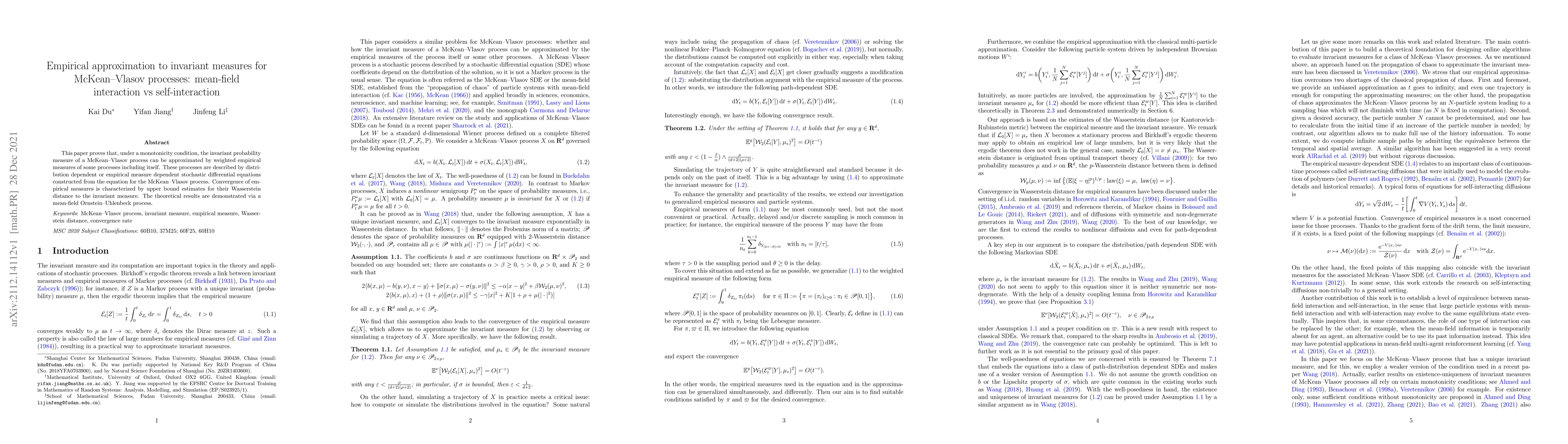 Thumbnail for Empirical approximation to invariant measures for McKean--Vlasov
  processes: mean-field interaction vs self-interaction