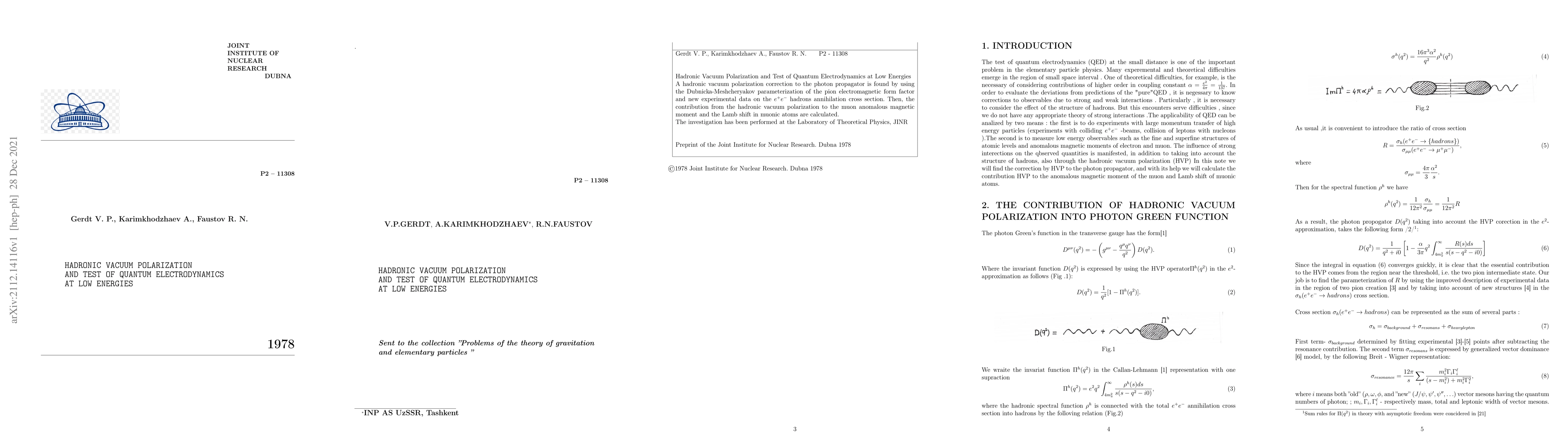 Thumbnail for Hadronic Vacuum Polarization and Test of Quantum Electrodynamics at Low
  Energies