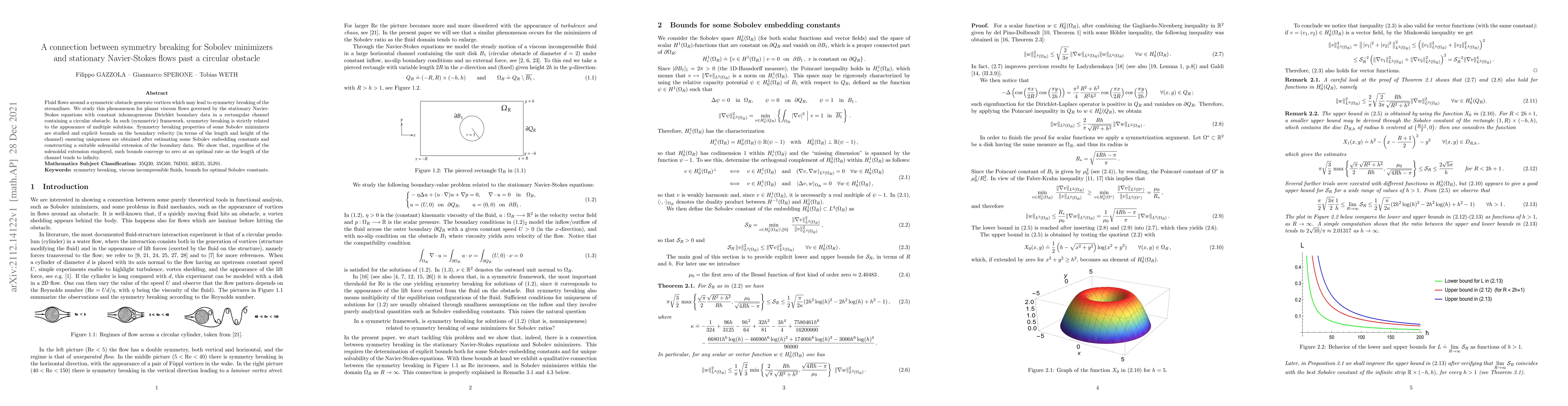 Thumbnail for A connection between symmetry breaking for Sobolev minimizers and
  stationary Navier-Stokes flows past a circular obstacle
