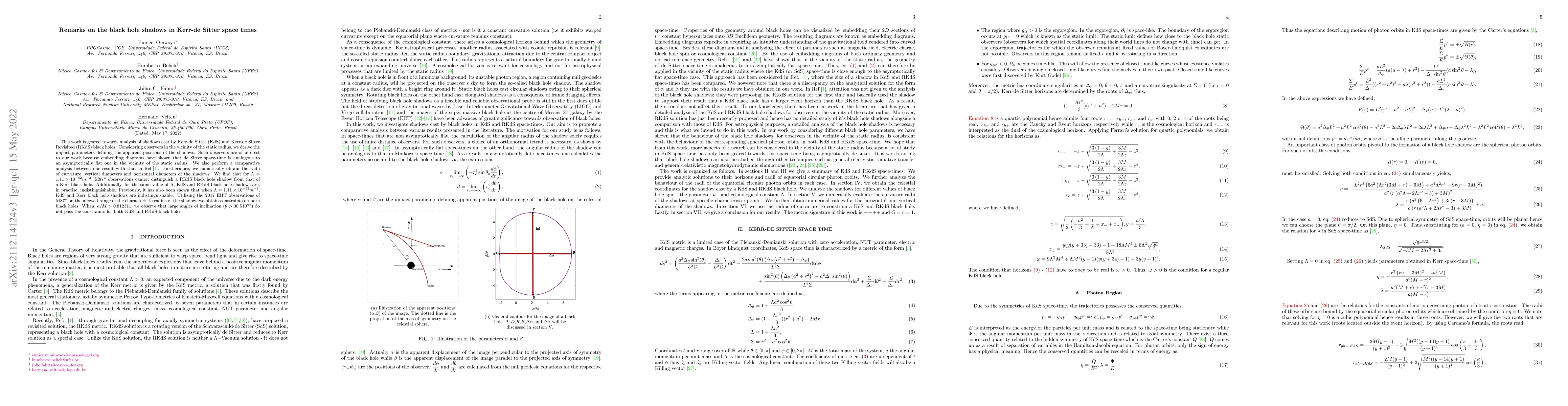 Thumbnail for Remarks on the black hole shadows in Kerr-de Sitter space times