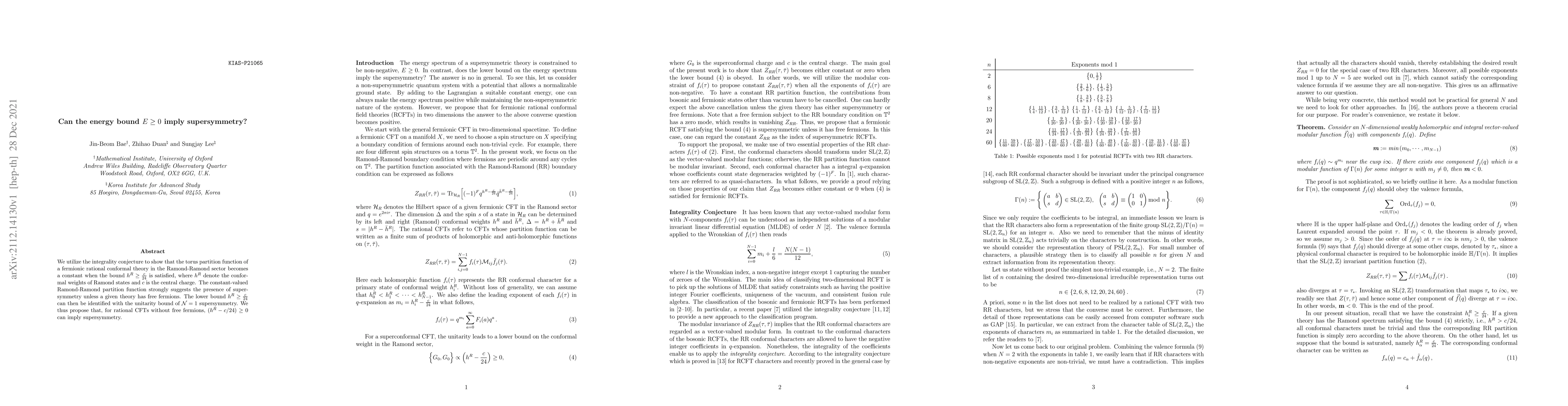 Thumbnail for Can the energy bound $E \geq 0$ imply supersymmetry?