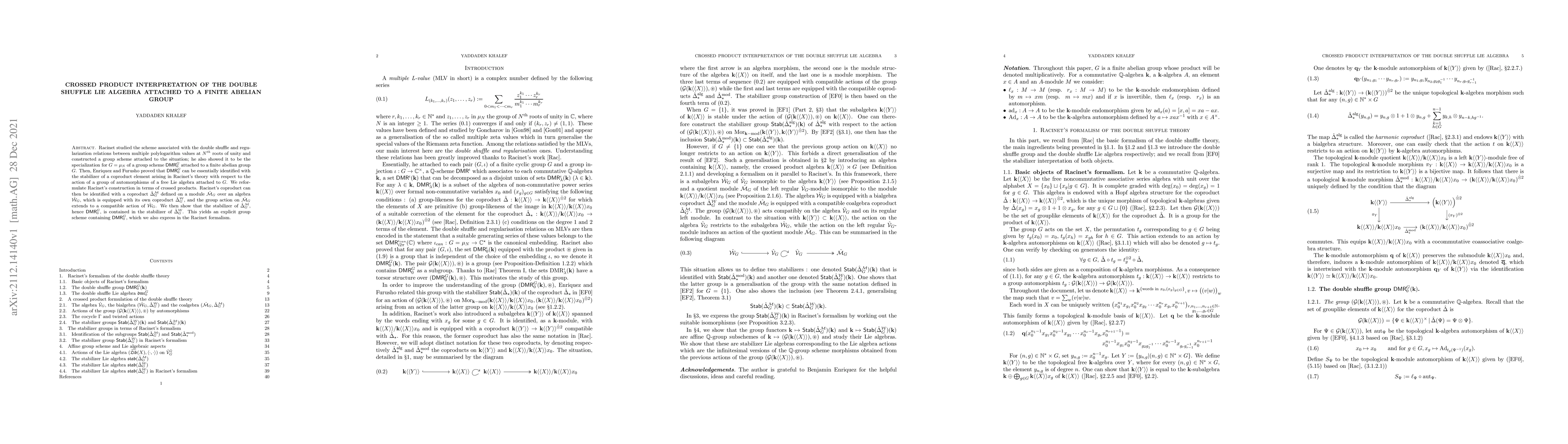 Thumbnail for Crossed product interpretation of the Double Shuffle Lie algebra
  attached to a finite Abelian group