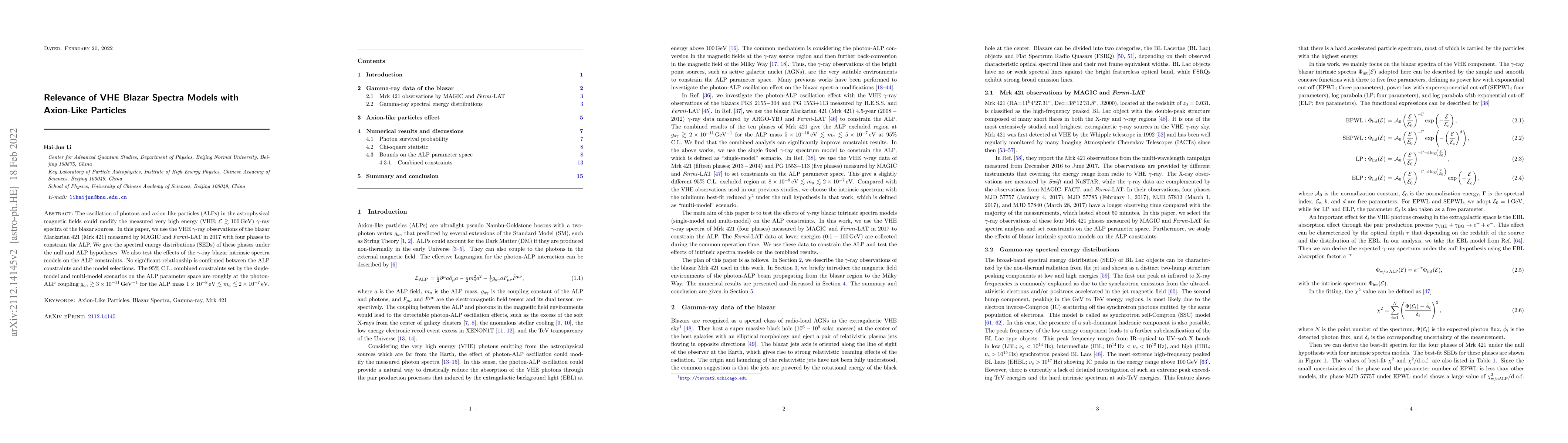 Thumbnail for Relevance of VHE Blazar Spectra Models with Axion-Like Particles