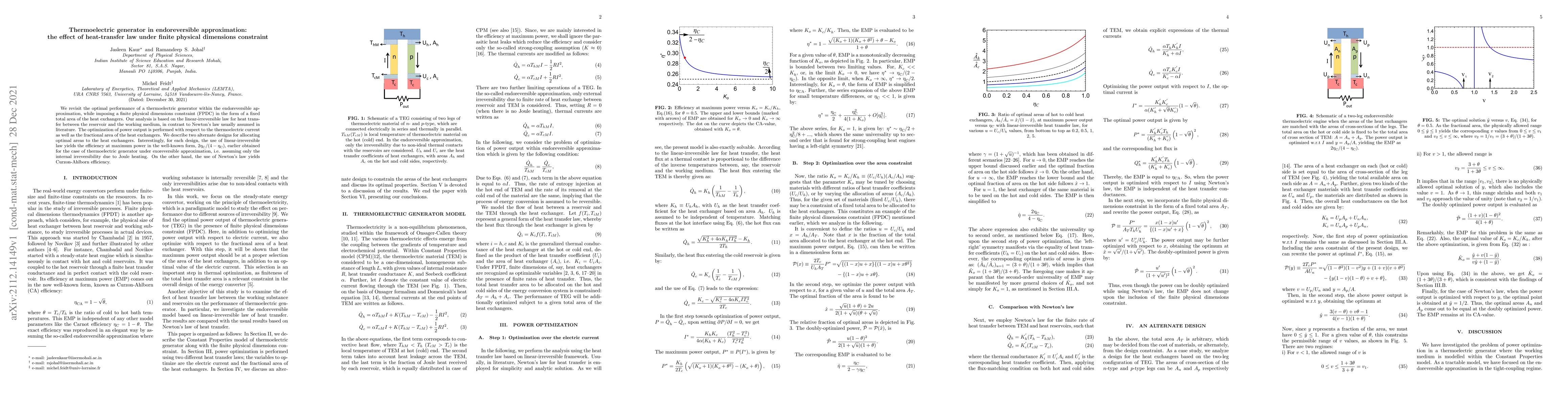 Thumbnail for Thermoelectric generator in endoreversible approximation: the effect of
  heat-transfer law under finite physical dimensions constraint