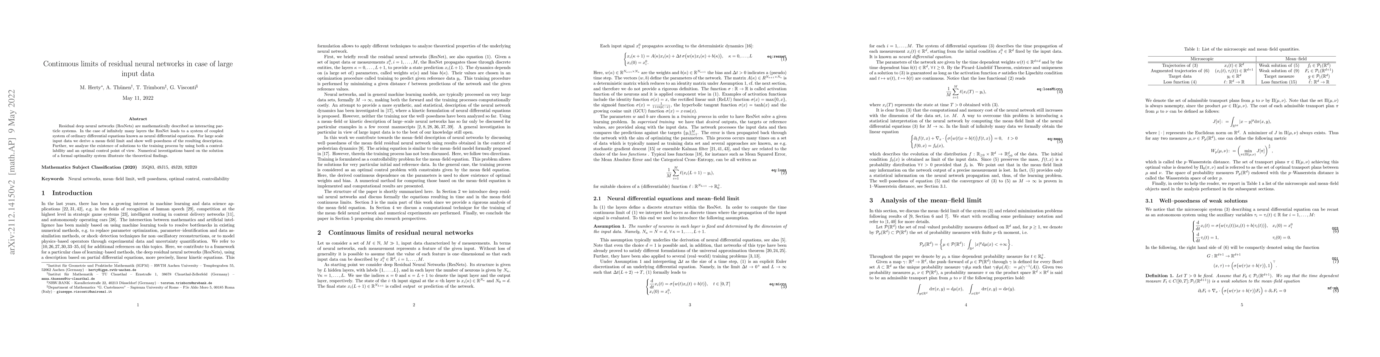 Thumbnail for Continuous limits of residual neural networks in case of large input
  data