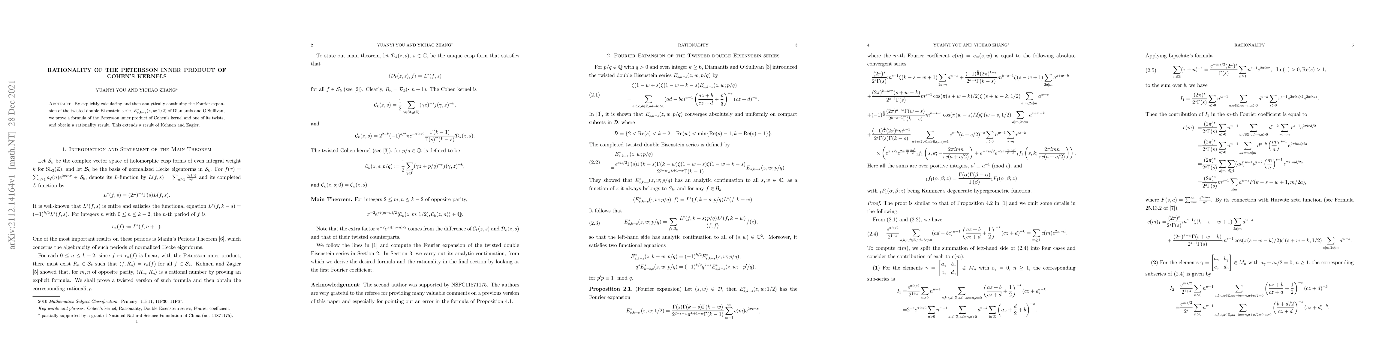 Thumbnail for Rationality of the Petersson Inner Product of Cohen's Kernels