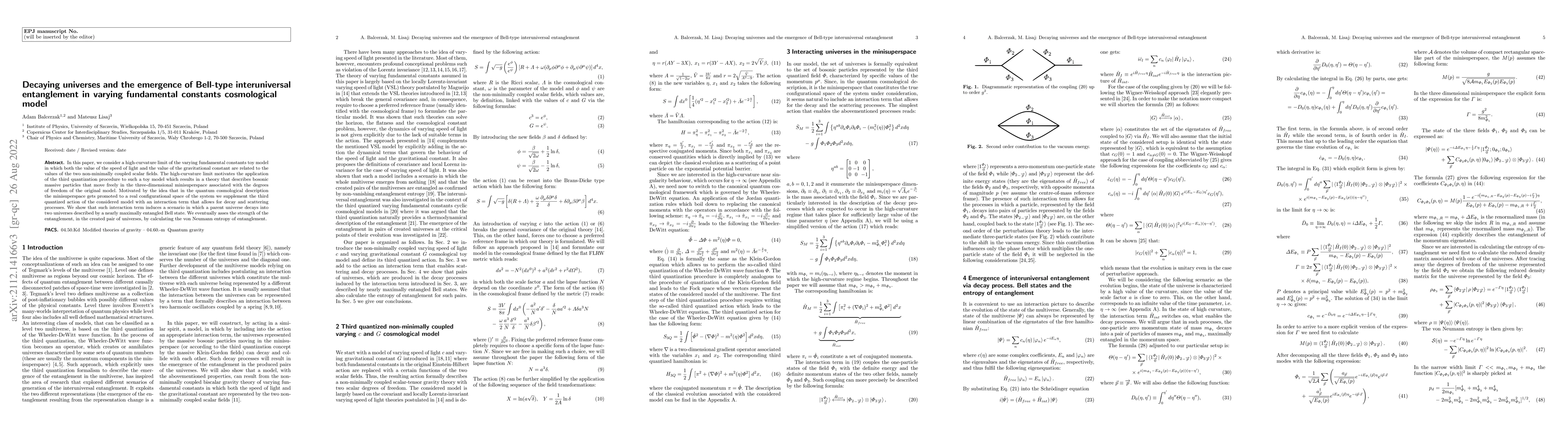 Thumbnail for Decaying universes and the emergence of Bell-type interuniversal
  entanglement in varying fundamental constants cosmological model
