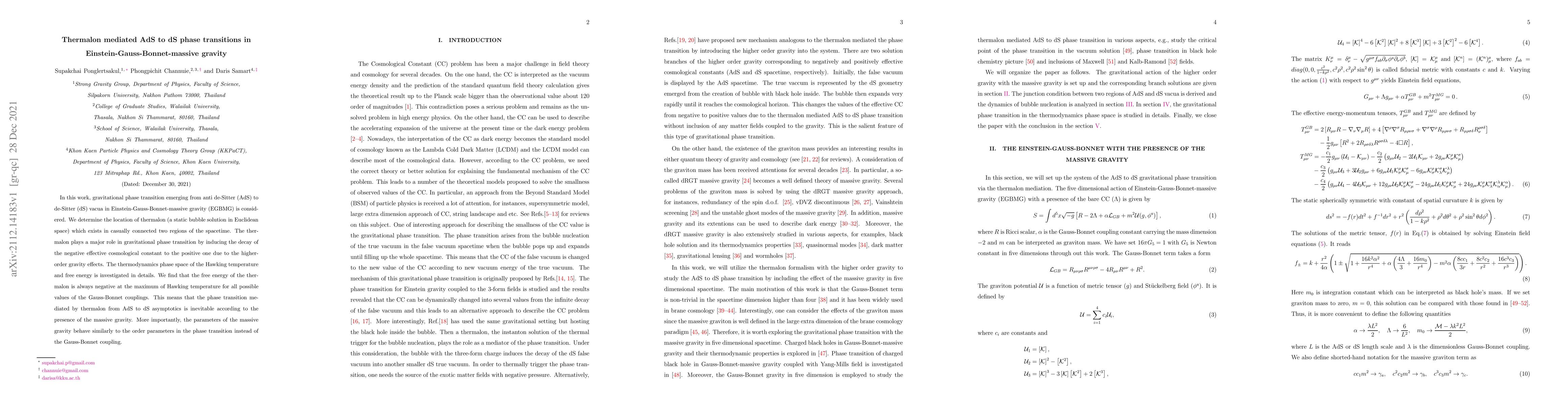 Thumbnail for Thermalon mediated AdS to dS phase transitions in
  Einstein-Gauss-Bonnet-massive gravity