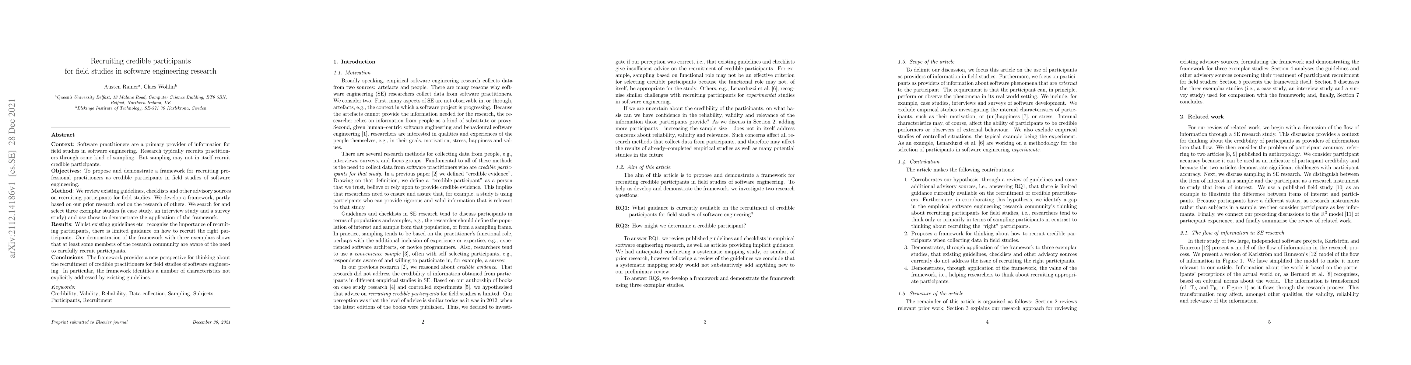 Thumbnail for Recruiting credible participants for field studies in software
  engineering research