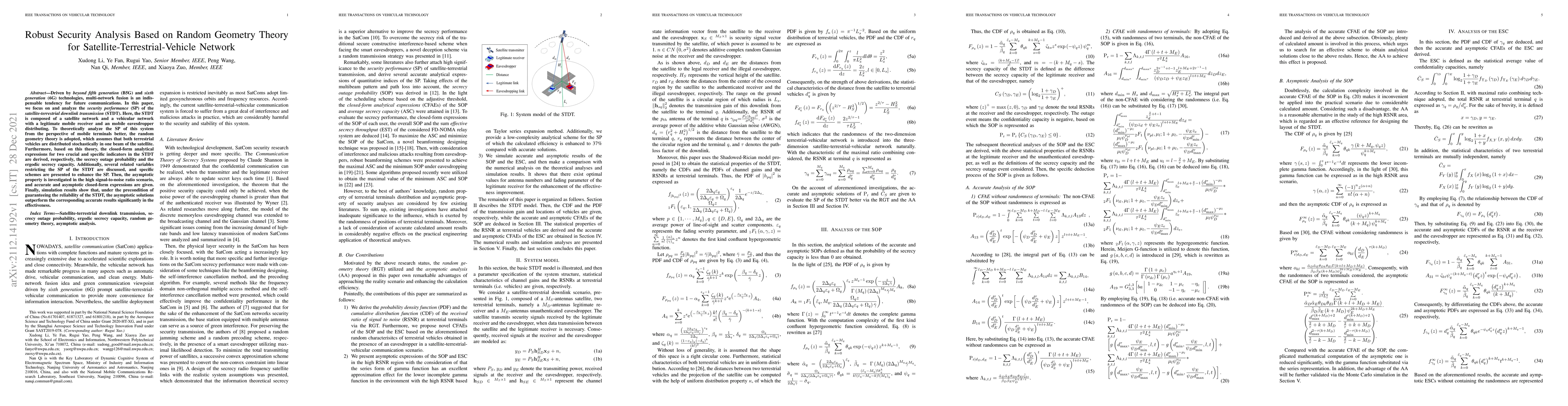 Thumbnail for Robust Security Analysis Based on Random Geometry Theory for
  Satellite-Terrestrial-Vehicle Network