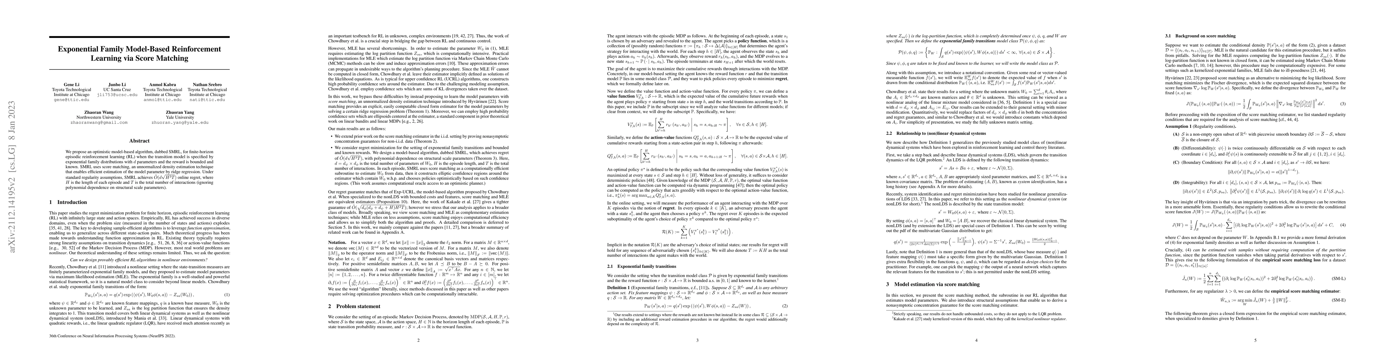 Thumbnail for Exponential Family Model-Based Reinforcement Learning via Score Matching