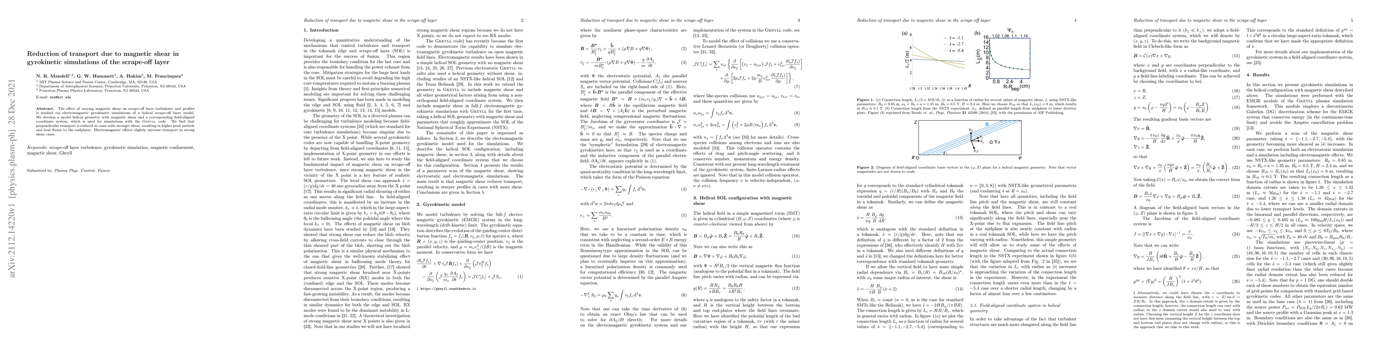 Thumbnail for Reduction of transport due to magnetic shear in gyrokinetic simulations
  of the scrape-off layer
