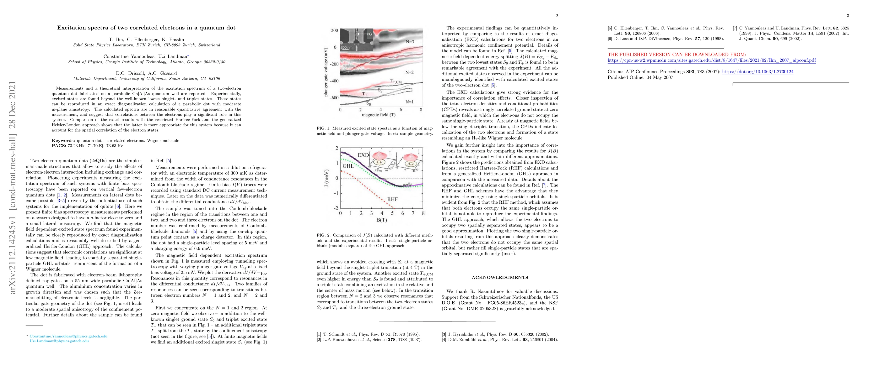 Thumbnail for Excitation spectra of two correlated electrons in a quantum dot