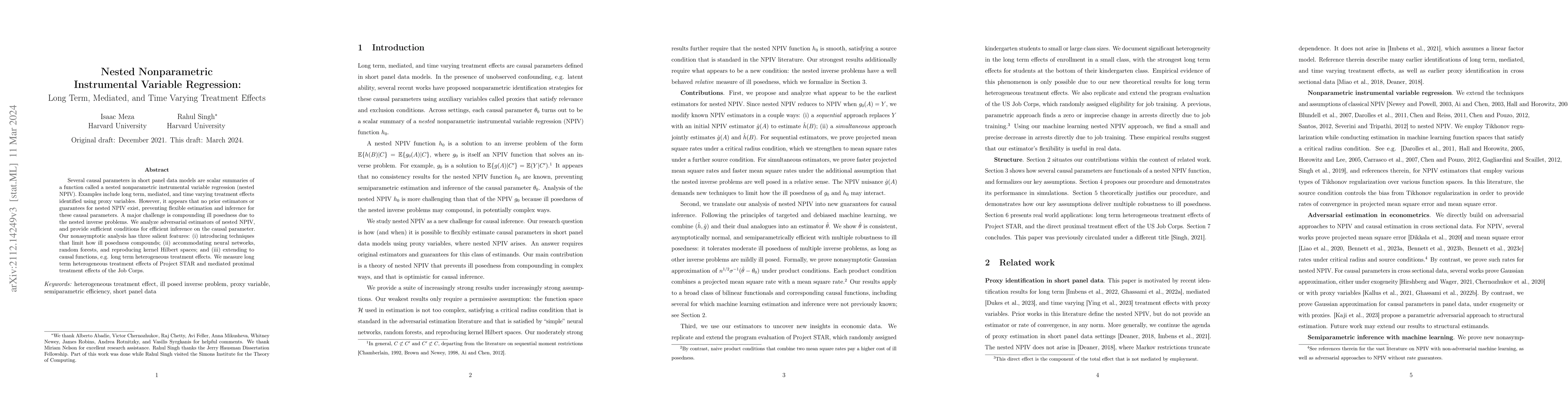 Thumbnail for Nested Nonparametric Instrumental Variable Regression: Long Term,
  Mediated, and Time Varying Treatment Effects