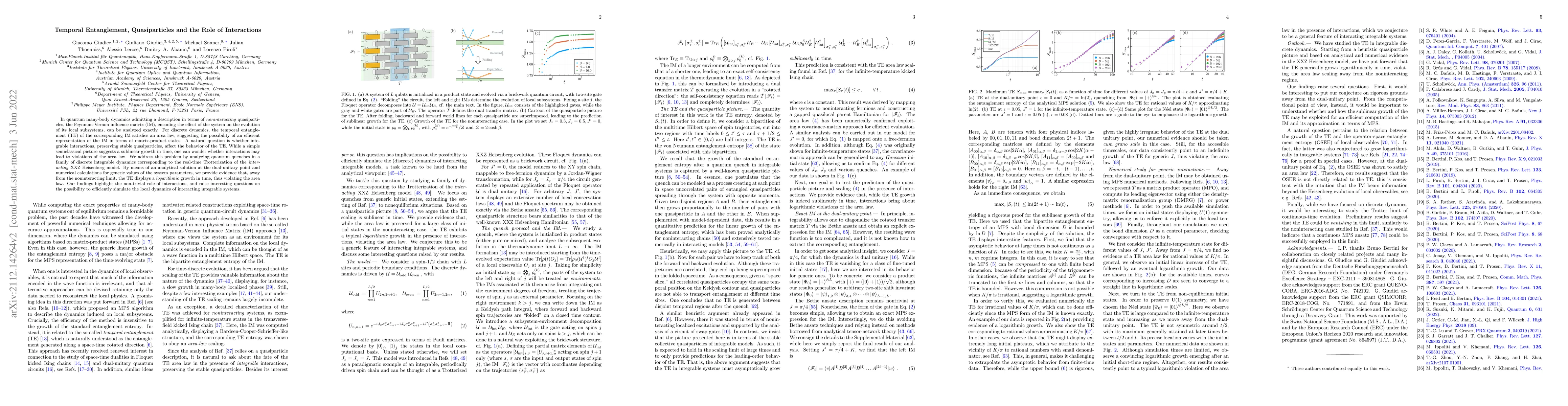 Thumbnail for Temporal entanglement, quasiparticles and the role of interactions