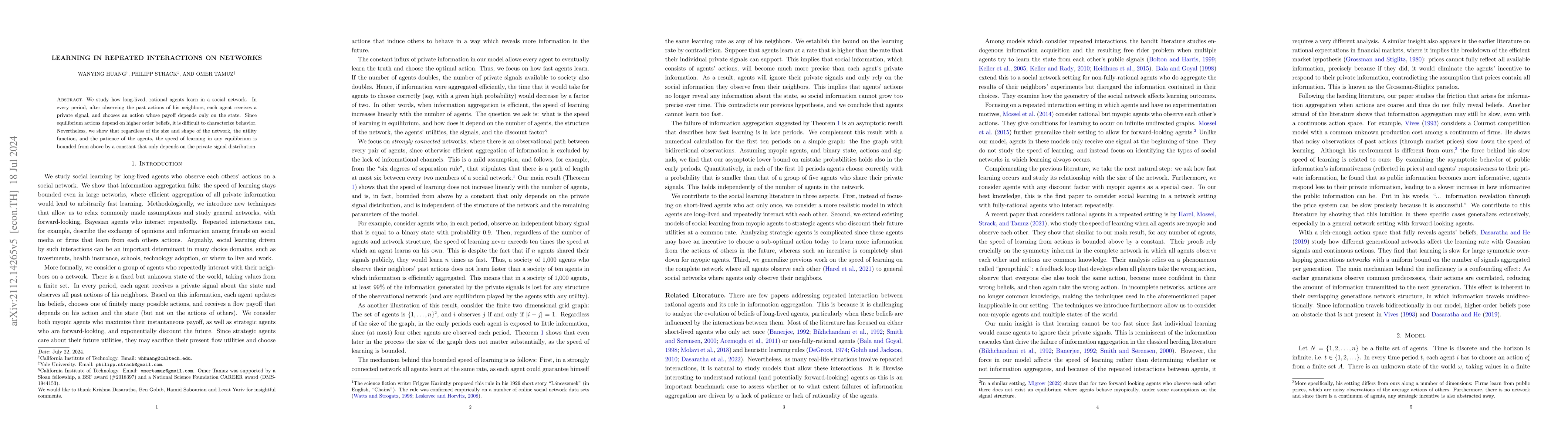 Thumbnail for Learning in Repeated Interactions on Networks