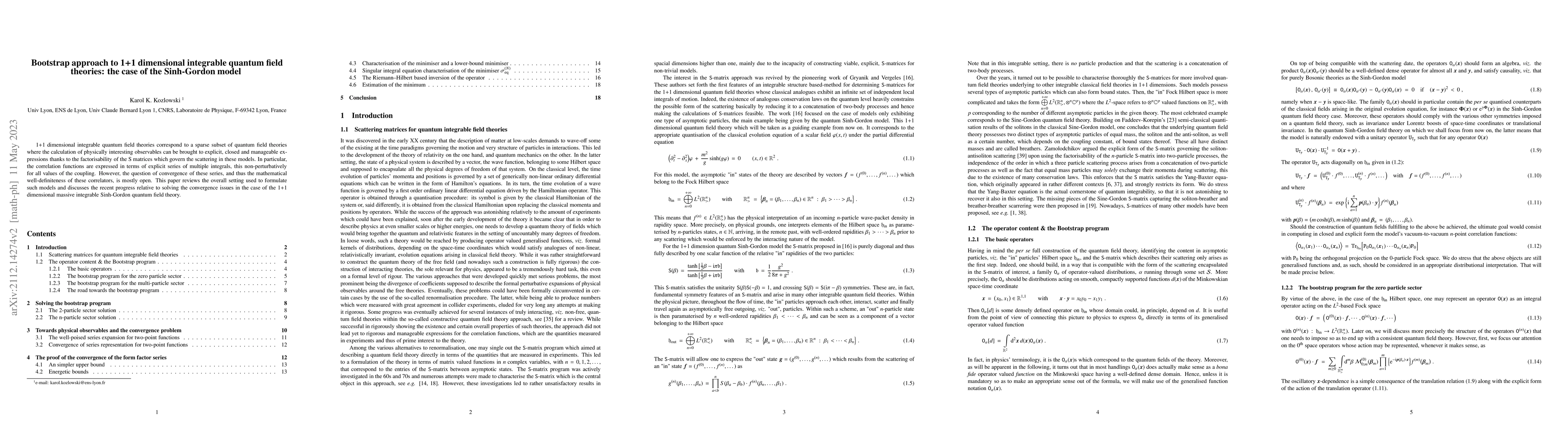 Thumbnail for Bootstrap approach to 1+1 dimensional integrable quantum field theories:
  the case of the Sinh-Gordon model
