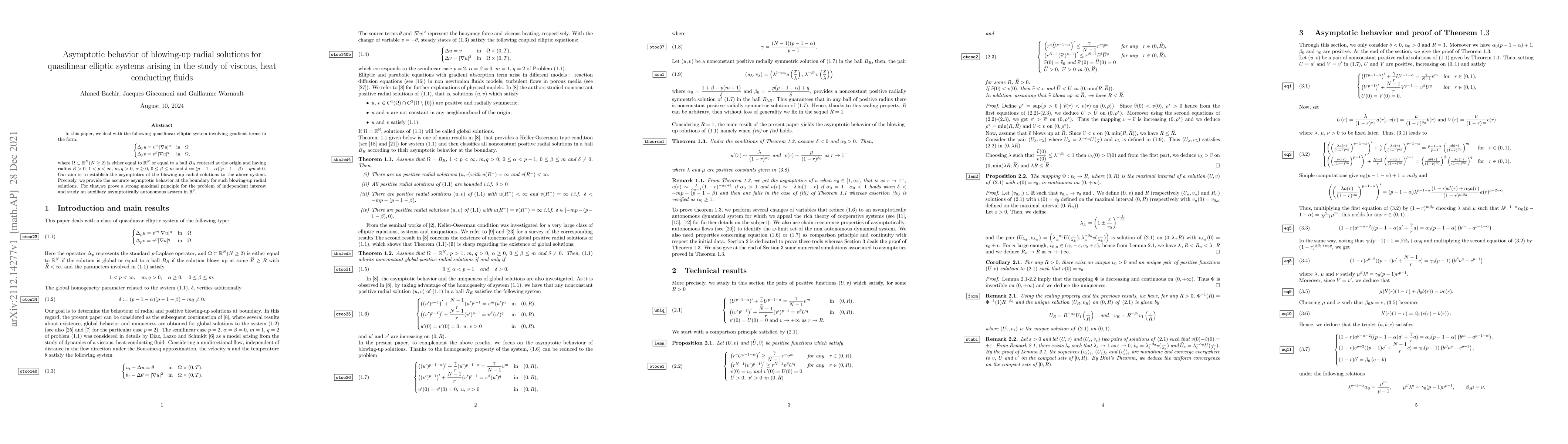 Thumbnail for Asymptotic behavior of blowing-up radial solutions for quasilinear
  elliptic systems arising in the study of viscous, heat conducting fluids